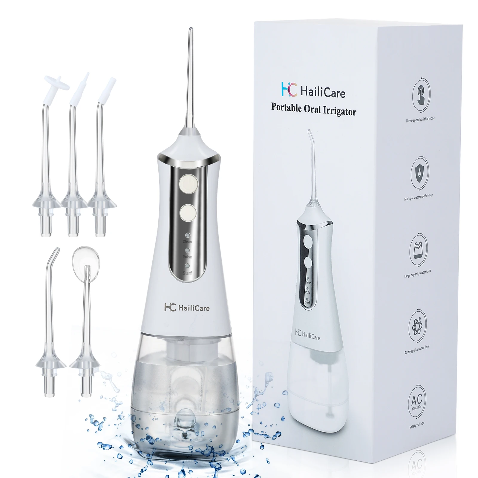 

Portable Oral Irrigator Water Flosser USB Rechargeable Cordless 350 ML IPX6 Waterproof 3 Modes 5 Water Jet Tips Tooth Pick