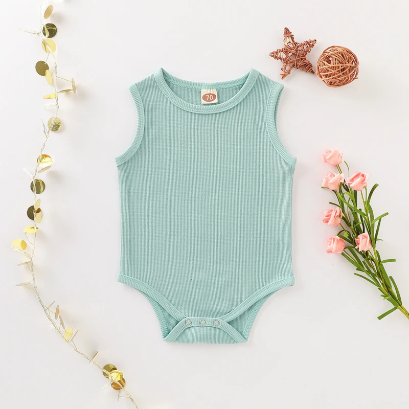 

New Baby Boys Girls Rompers Toddler Sleeveless Spring Summer Clothes Infant Solid Cotton Homewear Casual BABY Bodysuit for 0-12M
