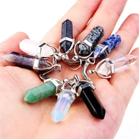 1 pc fashion natural stone pendant keychain natural quartz stone key rings pink crystal key chains accessories jewelry gift