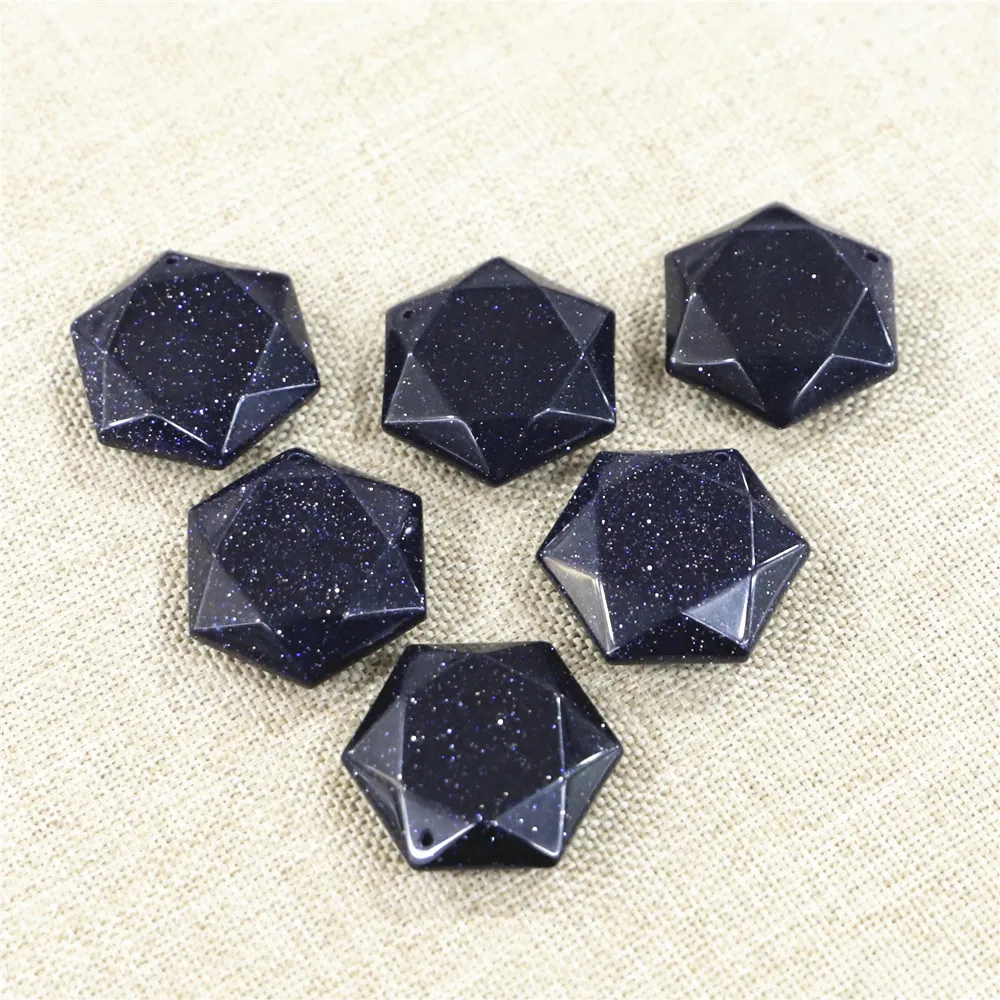 

Natural Stone Pendant Necklace Blue Sandstone Six-star Lucky Charm Love Female Male Crystal Pendulum Jewelry Designer Charms