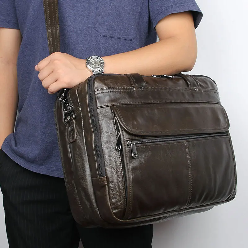 Luufan Grey Coffee Mens Genuine Leather Briefcase Shoulder Bag Double Zipper Men Busienss Laptop 14 15 16 Inch Computer | Багаж и сумки