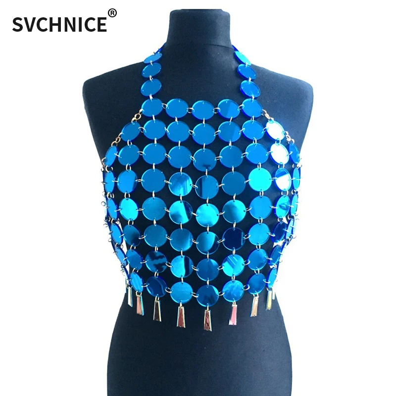 Блестящие акриловые зеркальные топы с лямкой на шее модные женские пикантные