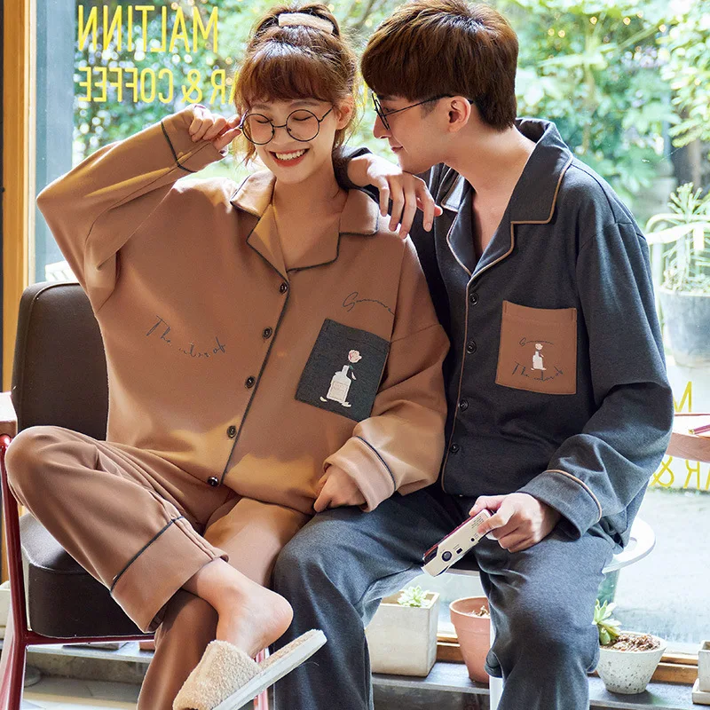 Winter Warm Couple Pajama Set Cotton Loose Cardigan Pyjamas Women Men Long Sleeve Homewear Cute Clouds Pattern Lovers Pajama Set