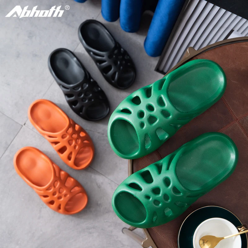 

Abhoth Summer Women Slippers Soft Couple Hollow Out Female Solid Color Home Indoor Men Shoes Solid Color Breathable Flip Flops