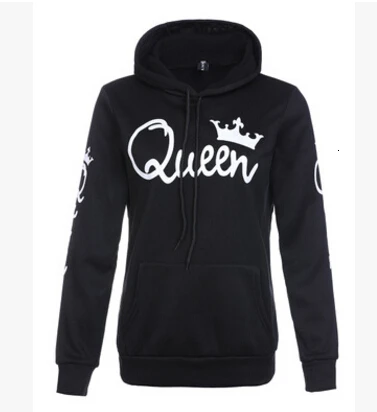 STYLE F QUEEN Модная новинка, осенне-зимняя толстовка с капюшоном для пар, толстовка с принтом короля и королевы, толстовка с капюшоном и длинным рукавом с карманом для влюбленных - Цвет: STYLE F QUEEN