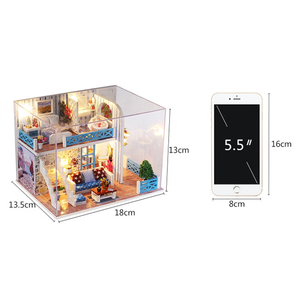 

3D DIY Hut Toys Lighting Seaview House Villa Model Kids Adults Assembly Toy Wooden Doll Houses Miniature DIY cabin