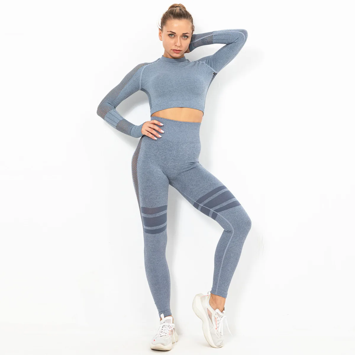 

Outdoor Sports Package Hip Skinny Pants Female Spring Fashion Wind Cultivating Long-sleeved 2 Piece Outfits Gym Women