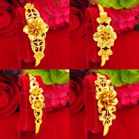 flower shaped wedding dubai bangle bracelet yellow gold filled classic women jewelry gift