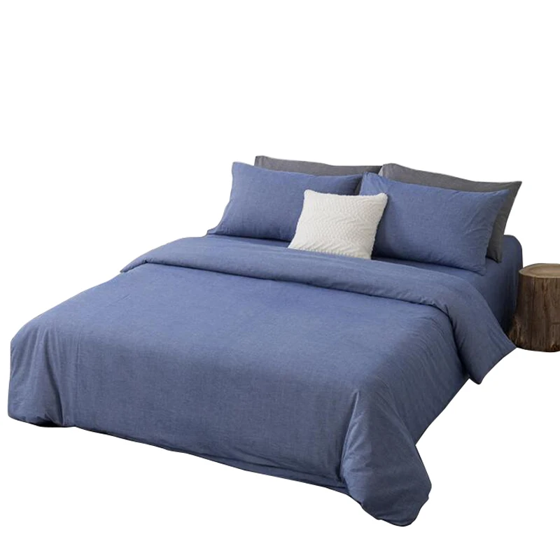 

Home Cotton Bedding Sets 3/4pcs Bed Linen Duvet Cover Flat Sheet Pillowcase King Queen Size Solid Color Comforter Bedding Set