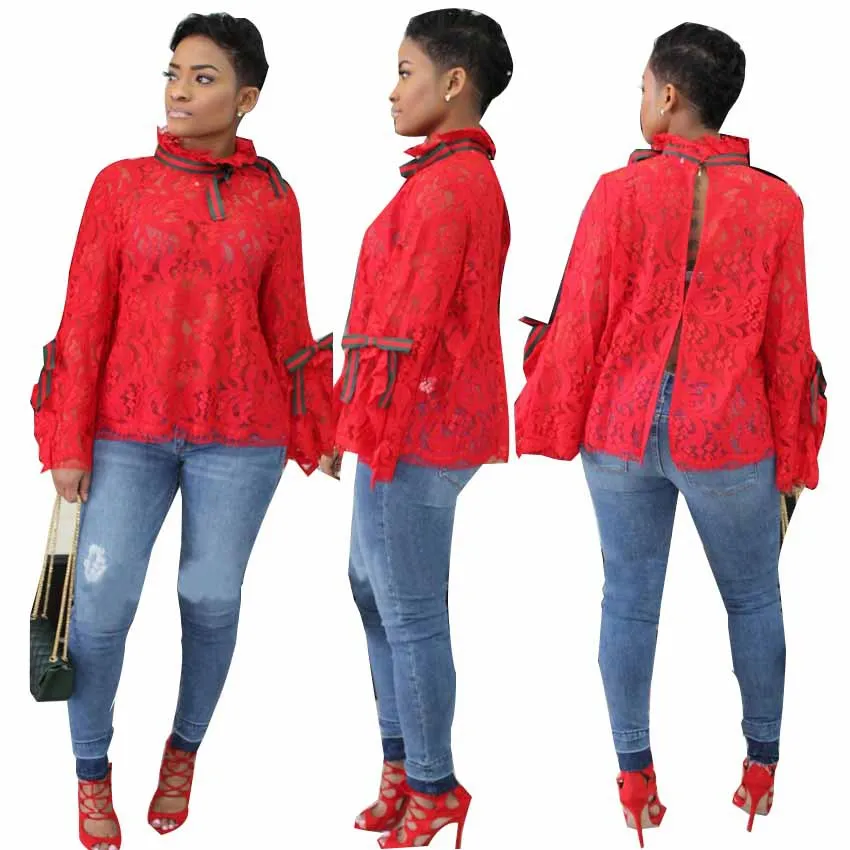 Европейский и американский женский кружевной топ с завязками на шее бантом