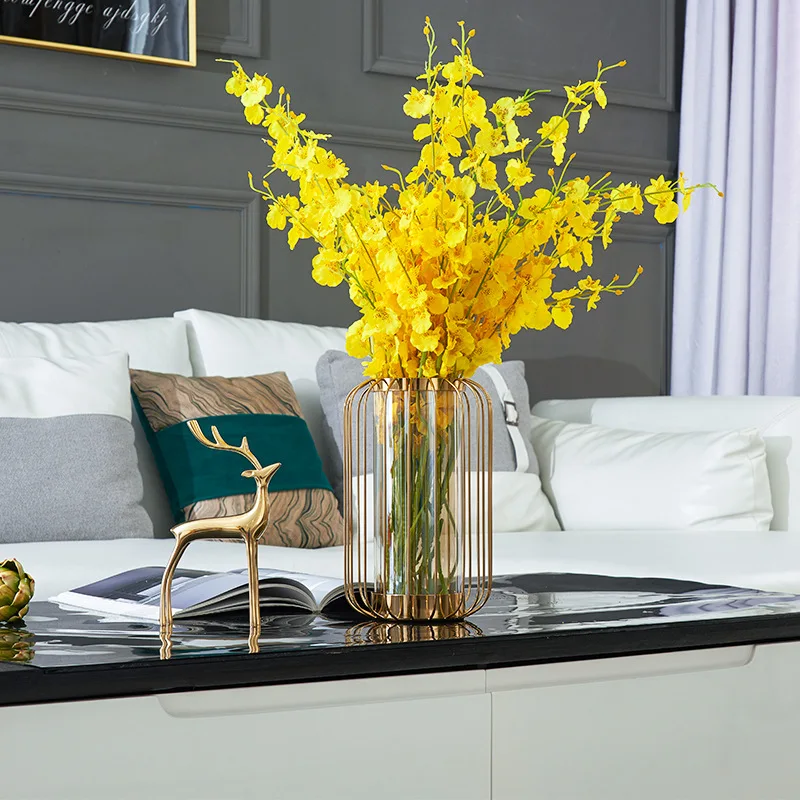 

Luxo Metal Lantern Glass Vase Decoration Living Room TV Cabinet Decoration Flower Container Ornament Room