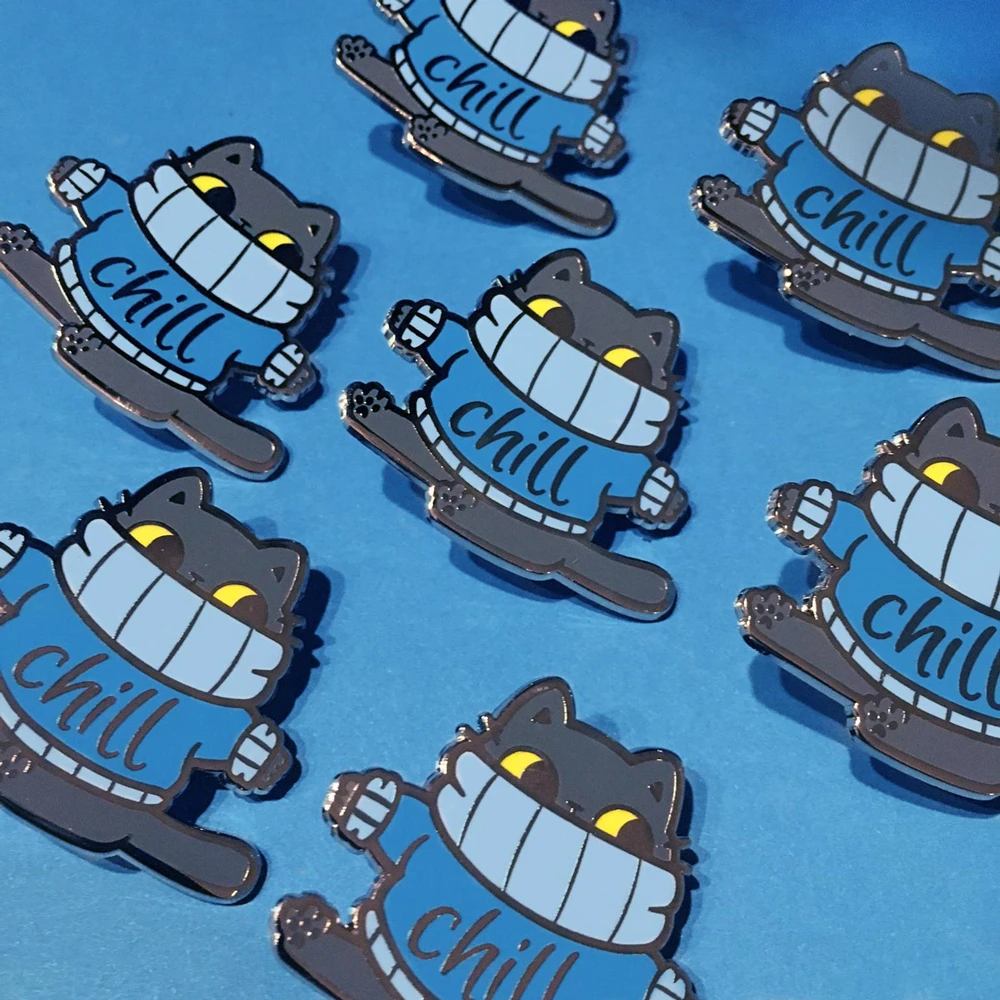 Жесткая эмалевая булавка Cool Cat Милая брошь с мультяшными животными для свитера