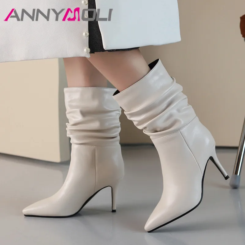 

Ботильоны женские ANNYMOLI, на очень высоком каблуке, с острым носком, со складками, с застежкой-молнией, на шпильке, Осень-зима, 43