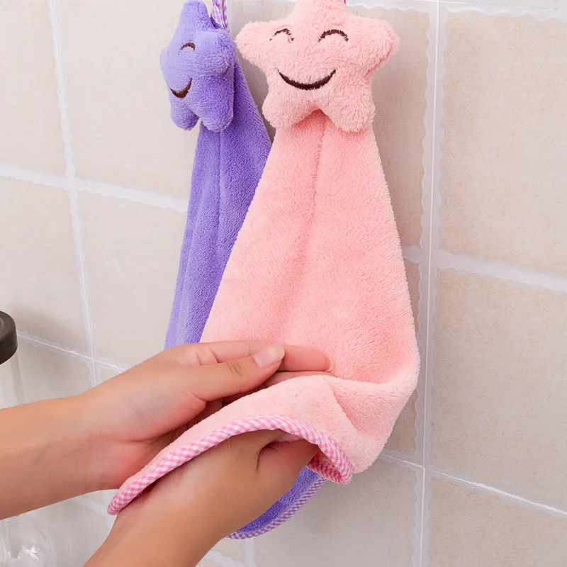 

New Fashioin Baby Hand Towels Cute Smile Hanging Children Bathing Towel Kids Bthroom Coral Fleece Thickening Newborn Wisp Towels