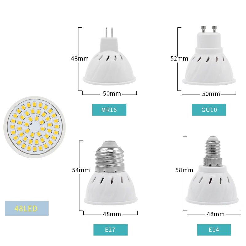 10 шт./лот GU10 MR16 LED E27 E14 Светодиодная лампа прожектор AC 220V 240V 48 60 80 LEDs Bombillas Ampoule Lamparas в