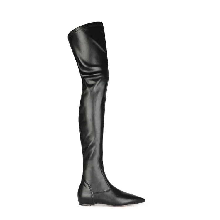 

Olomm New Fashion Women Over The Knee Boots Comfort Flat With Heels Boots Nice Pointed Toe Black Casual Shoes Women US Size 5-13