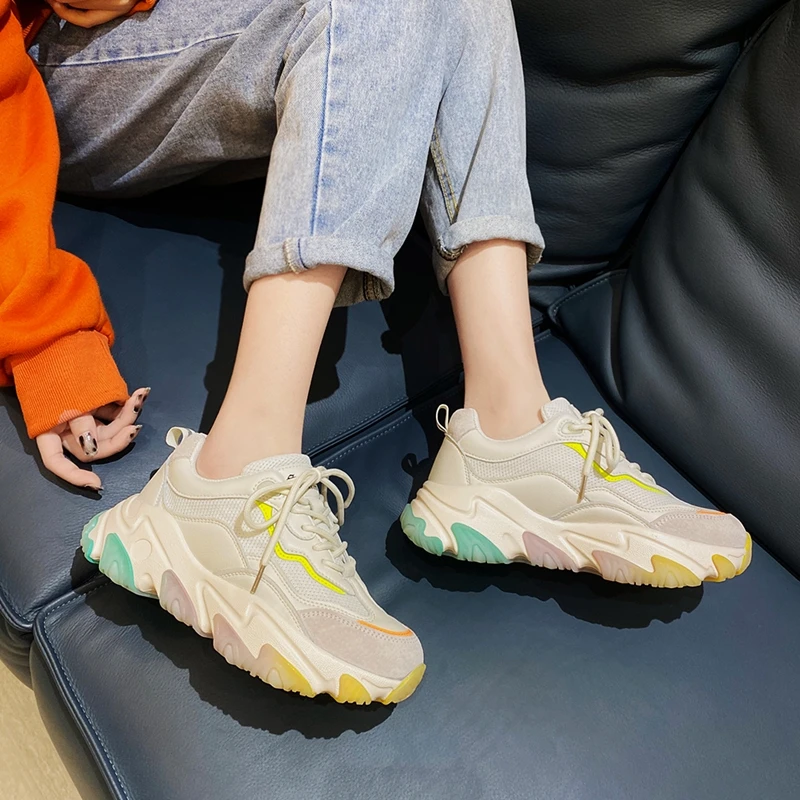 Женские массивные кроссовки ELLALEE из натуральной кожи на шнуровке дышащие