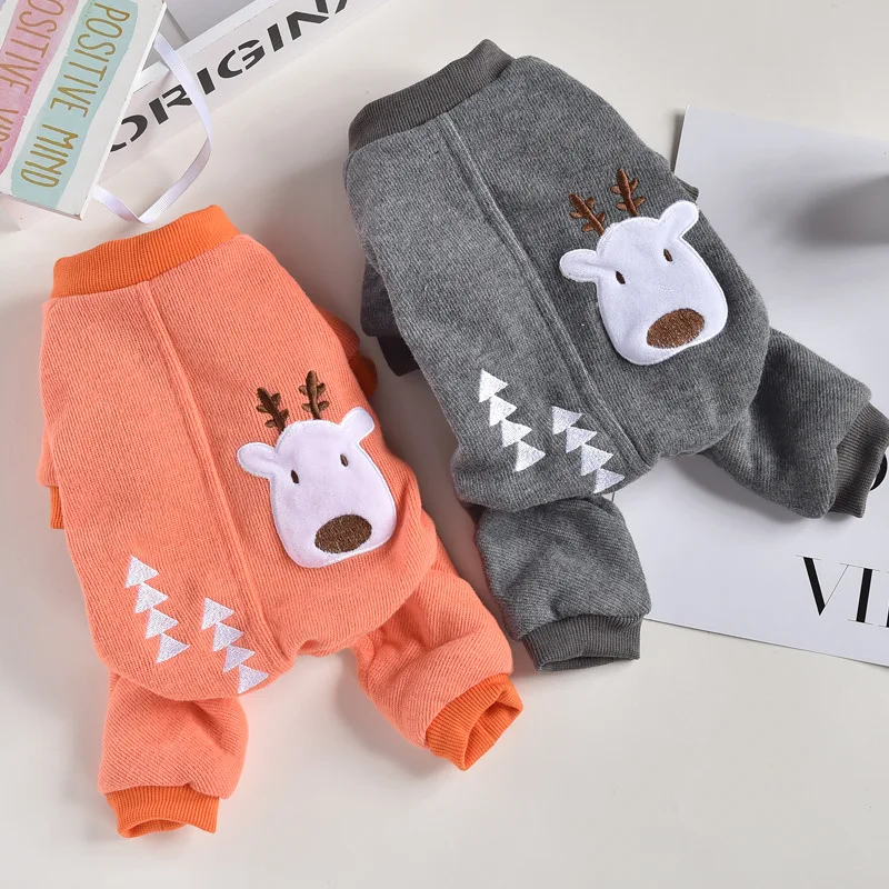 

Новинка Осень-зима 2020, одежда для собак с четырьмя ногами оранжевого и серого цветов, вязаная Рождественская теплая одежда с оленями для дом...