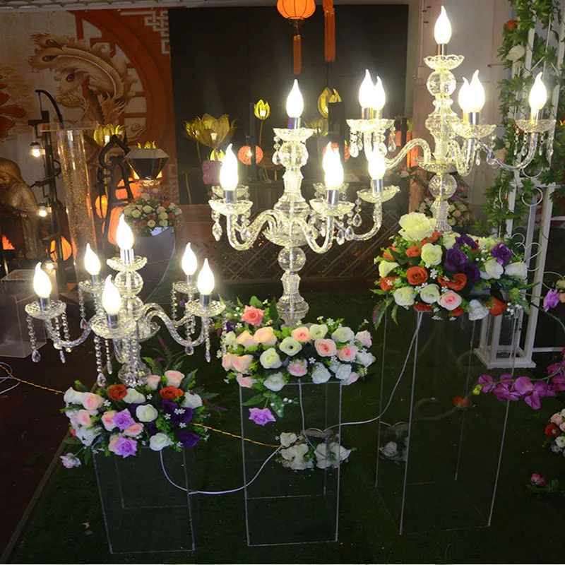 Soporte de flores para pasillo, columna cuadrada transparente, decoraci&oacute;n de boda, marco de flores, decoraci&oacute;n de camino, fiesta-5