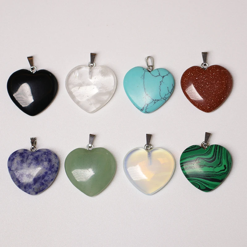 

Natural Quartz Crystal Heart-shaped Stone Pendant Decoration Crafts Healing Stone Gems DIY Gifts For Men And Women