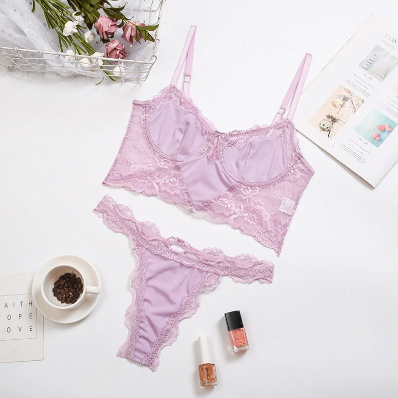 

See Through Lace Lingerie Set Women Transparent Women Panties and Bra Sexy Nightwear Ropa Interior Clothing Porno Costume 2 Pcs