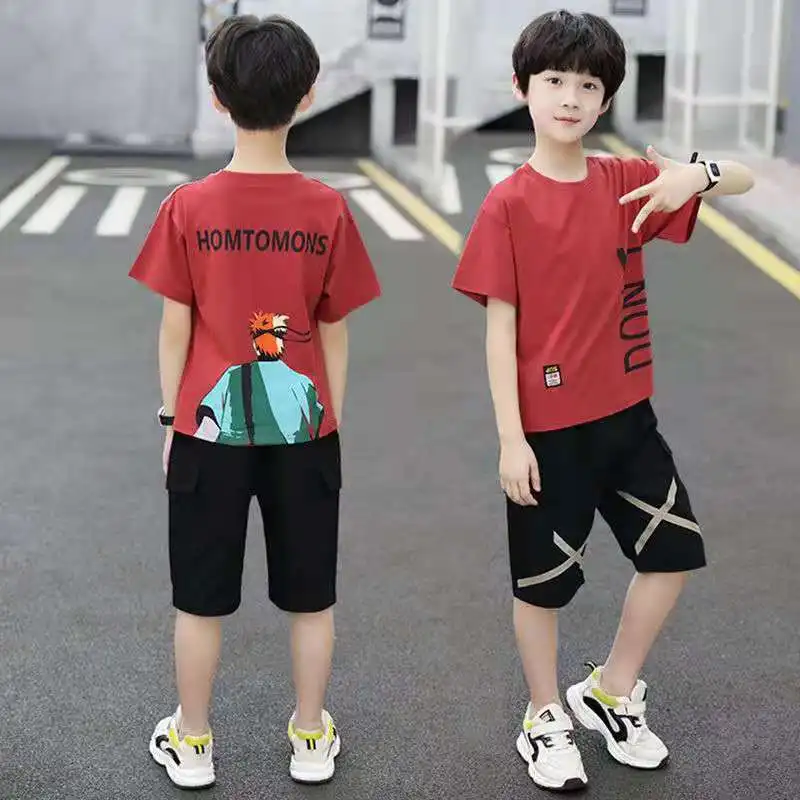 New Boys Summer Clothing Children T-shirt Short Sleeve +Pants Set 2 pieces Set Kids Baby Boys Clothes 6 7  8 9 10 11 12 Years
