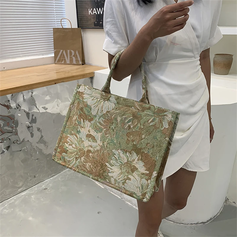 

Роскошный брендовый большой холщовый тоут с рисунком цветов, летняя трендовая женская сумка 2021, вместительные Наплечные сумки