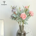 Искусственные розы для свадьбы, настенный искусственный белый цветок, украшение для дома, пластиковые длинные ветки, 3 головки, розовые шелковые цветы