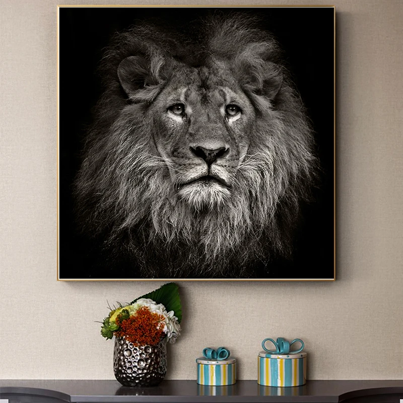 

Wild Animals Black Gold Lion Ferocious Beast Cuadros Oil on Canvas Painting Posters and Prints Wall Art Picture for Living Room