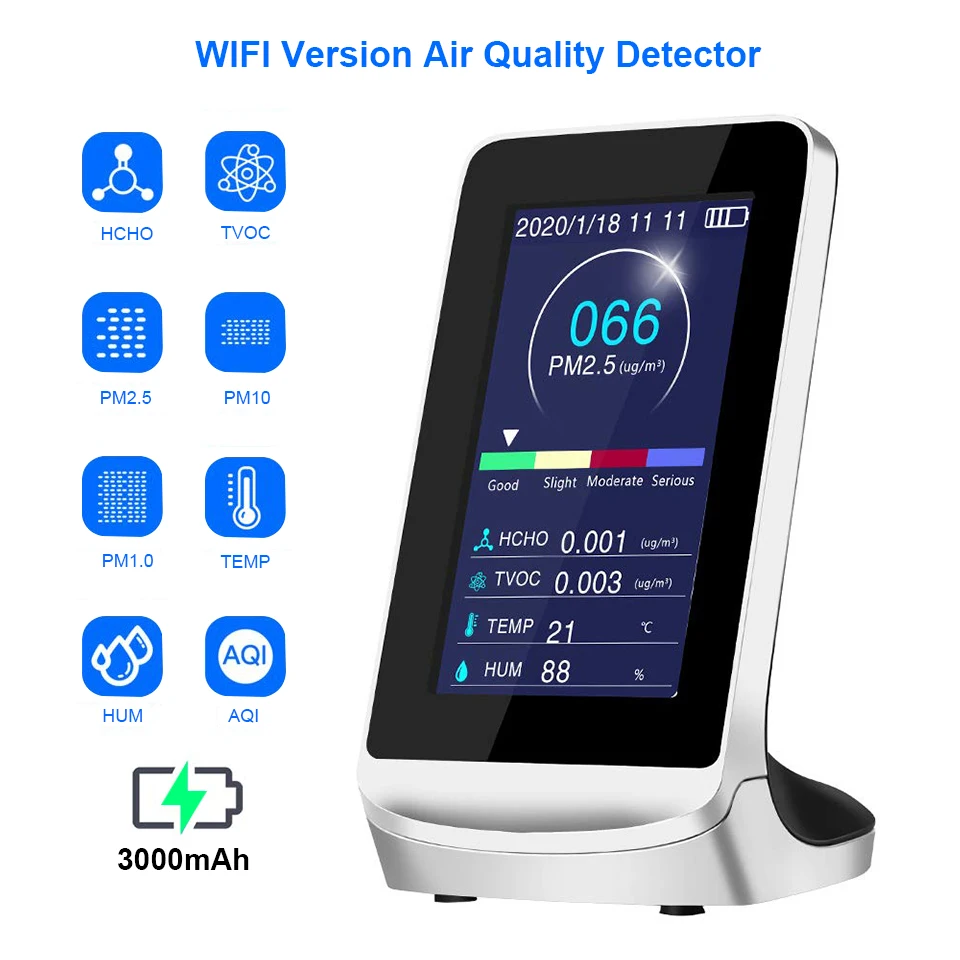 Wi-Fi детектор качества воздуха Pm2.5 1 0 10 анализатор газа монитор формальдегида Tvoc Hcho