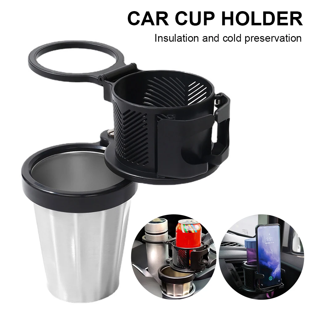 

Car Cup Holder Expander 3 In 1 Cup Holder with Phone Mount 360 Degree Rotating Air Vent Drink Beverage Water Bottle Holder