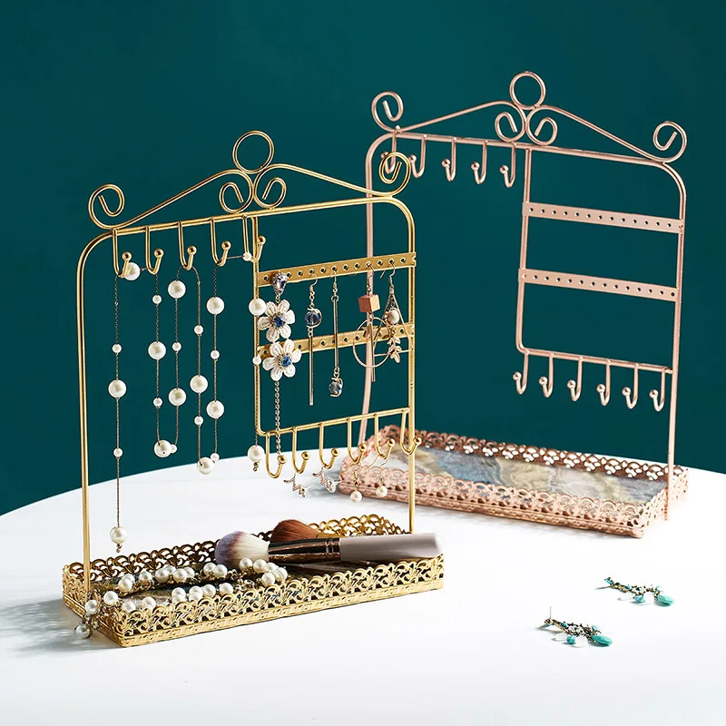 

Light luxury and exquisite wrought iron cosmetics storage tray shop counter multifunctional jewelry display stand pendant