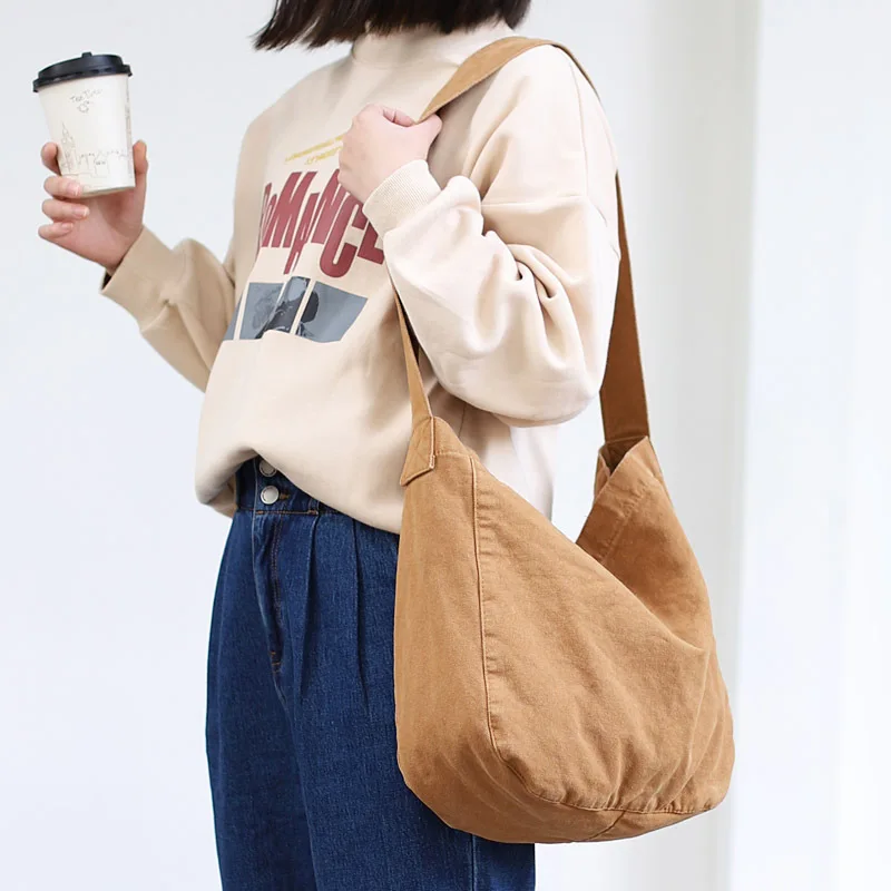 

Women's Retro Washed Canvas Shoulder Bags Casual Messenger Bag Solid Color Fashion Ladies Casual Tote Bag Student Schoolbag
