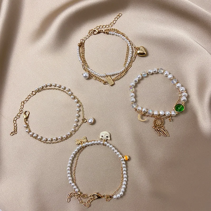 

Retro Simple Multi-layer Love Pearls Bracelets Charm Bangles Female Ins Wind Beaded Bracelets Female Fashiong Jewelry Wholesale