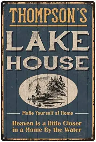

JUCHen Thompson'S Lake House Blue Cabin New Metal Aluminum Sign BBQ Art Barbecue Garden Party Beer Man Cave Decor Novel