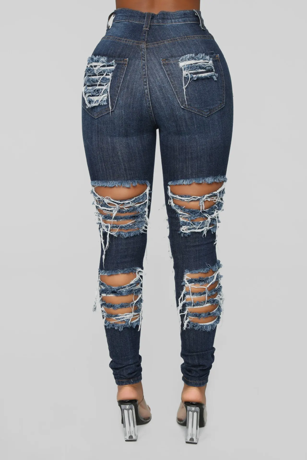 

2020 Women High Waist Stretch Denim Pants Jeans Ladies Washed Holes Ripped Demin Jeggings Ladies Slim Fit Skinny Pencil Jeans