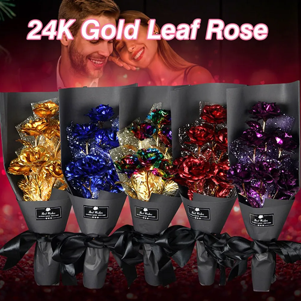

24K Foil Plated Rose Bouquet Proposal Gift Flowers Box Wedding Decor Valentine Day Creative Gift Wedding Decor