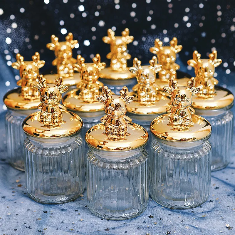 Изысканная стеклянная банка для конфет с оленем герметичная сухая чайной