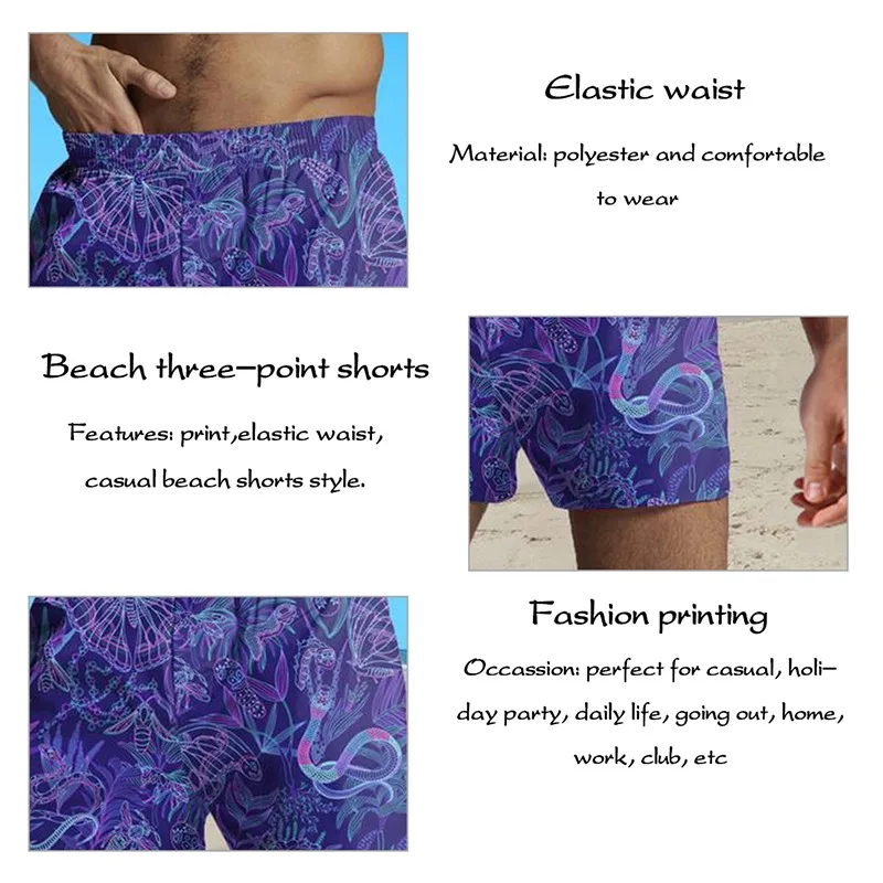 

2021 Summer New Men's Shorts Casual All-match Loose Print Straight Elastic Waist Thin Shorts Beach Short For Men