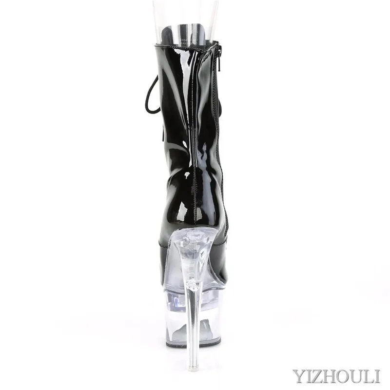 17cm banquet boots PU material 7-inch model transparent stiletto heels, nightclub pole dancing ankle boots
