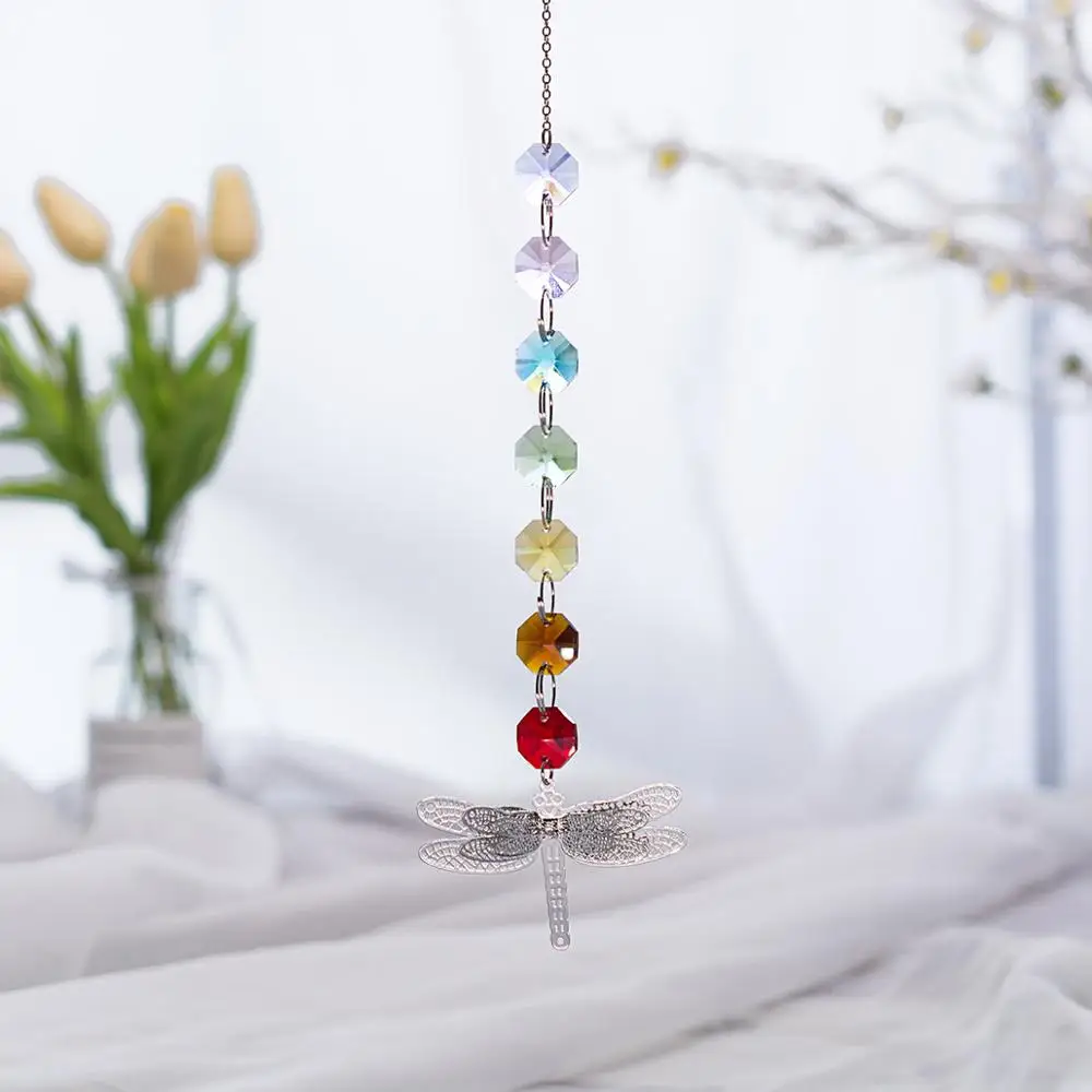 3D металлический Oragonfly кулон чакра садовые витражные фигурки окно Висячие фэншуй