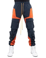 korean version of the trend of mens new multi pocket overalls trousers mens color matching beam mouth sports men casual pants