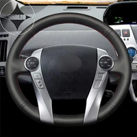 diy car steering wheel cover for toyota prius xw30 priuscv aqua 2011 2020 genuine black leather stitching custom holder