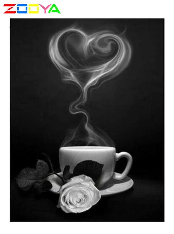 Алмазная 5D картина сделай сам полная вышивка крестиком в виде кофе и розы мозаика