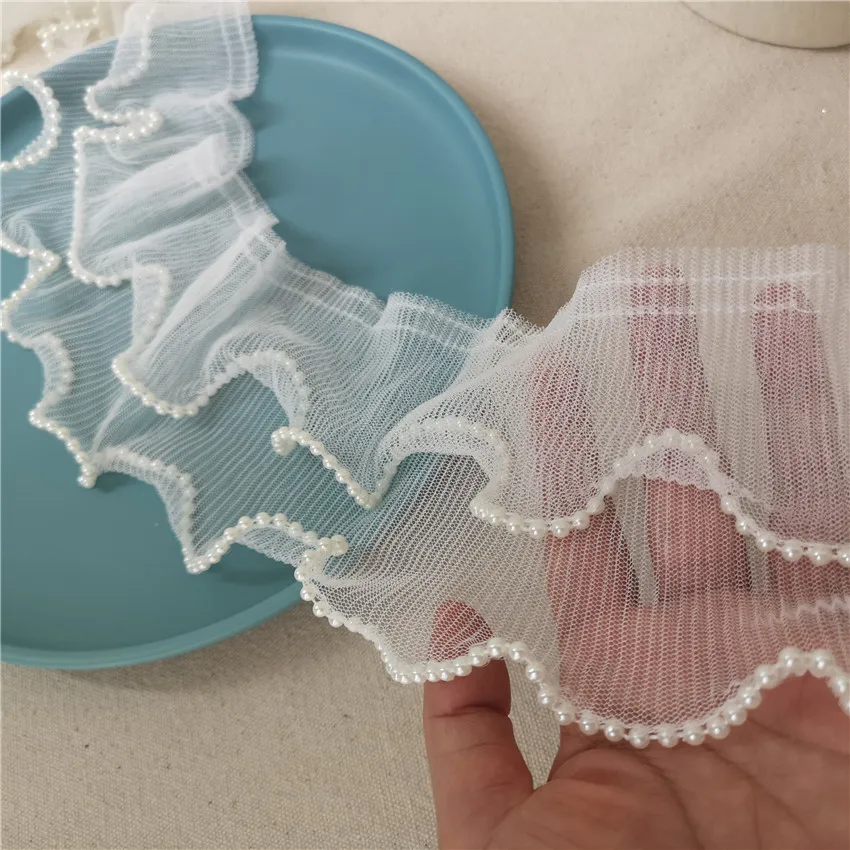 

10 см Широкий пасторальный двухслойный высококачественный сетчатый марлевый плиссированный и бисерный новый кружевной аксессуар