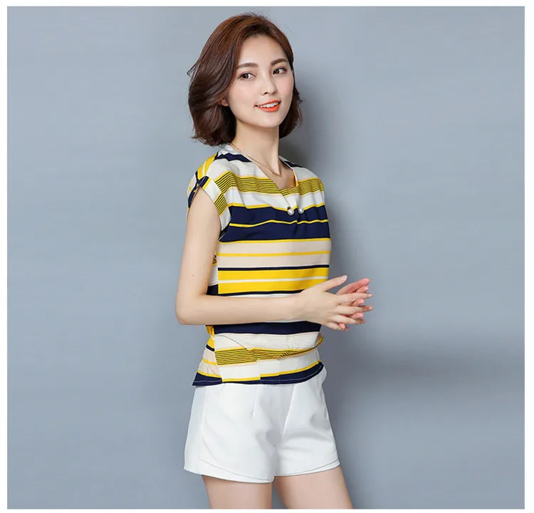 Блузка женская хлопковая с коротким рукавом Повседневная рубашка синий/красный