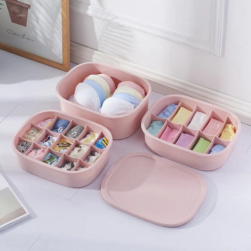 

Plastic Underwear Storage Box with Lid Thicken Separated Socks Bins Panties Toys Container Closet Home Multi-function Organizer