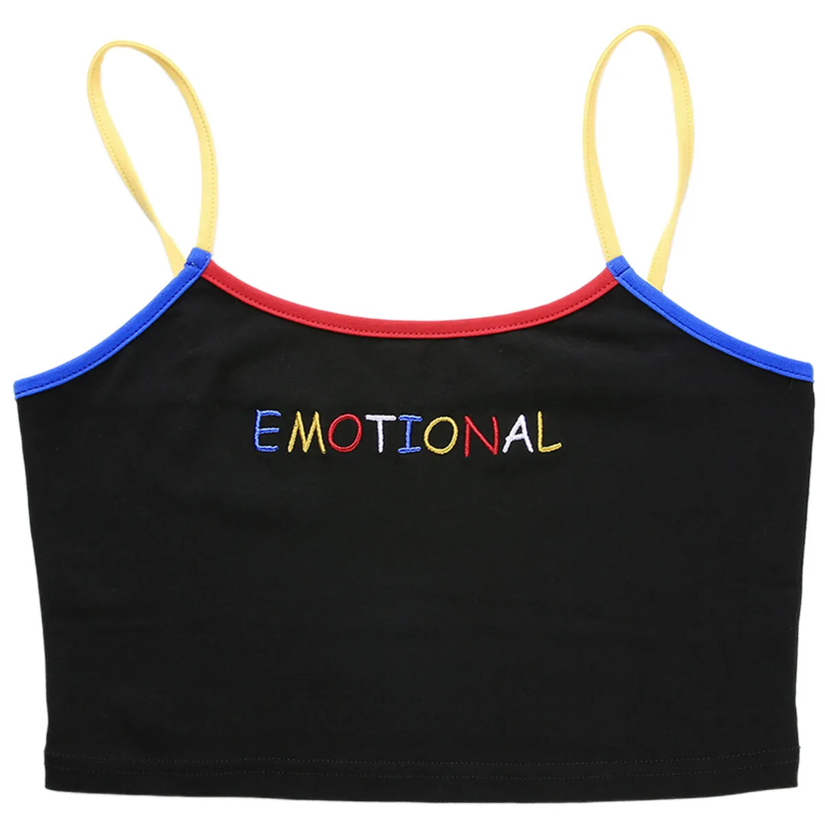 

Casual Women Letter Embroidery Tank Top Color Block Crop Top Skin-friendly Garments