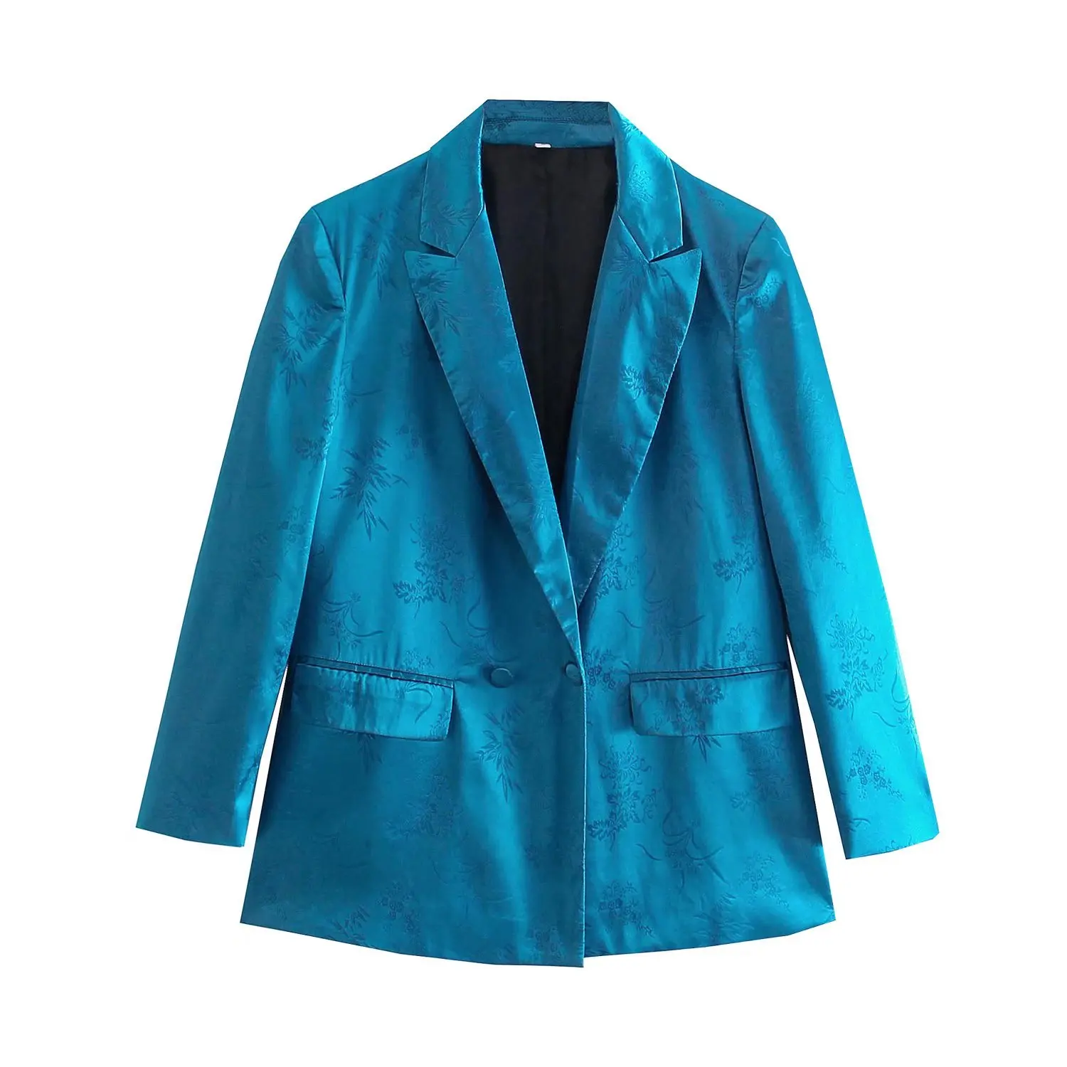 

2021 Womens Blue Double Breasted Jacquard Blazer Long Sleeve Elegant Office Lady Blazers Female Loose Autumn Blazer Jacket