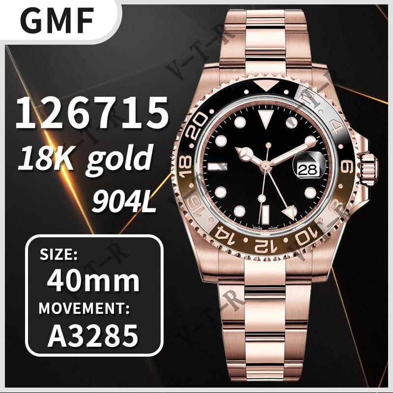 

Men's Mechanical Watch GMT-Master II 126715 40mm 18K Rose Gold CHNR RG Plated 904L Steel GMF 1:1 Best Edition 3285 Watch replica